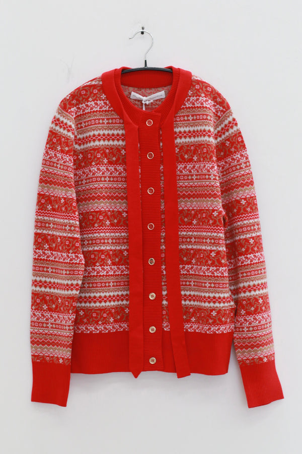 NAN KNITS 25 Autumn/Winter Fair Isle Wool Cardigan NAN-N25AWCAR04RED-PINSE Colorblock